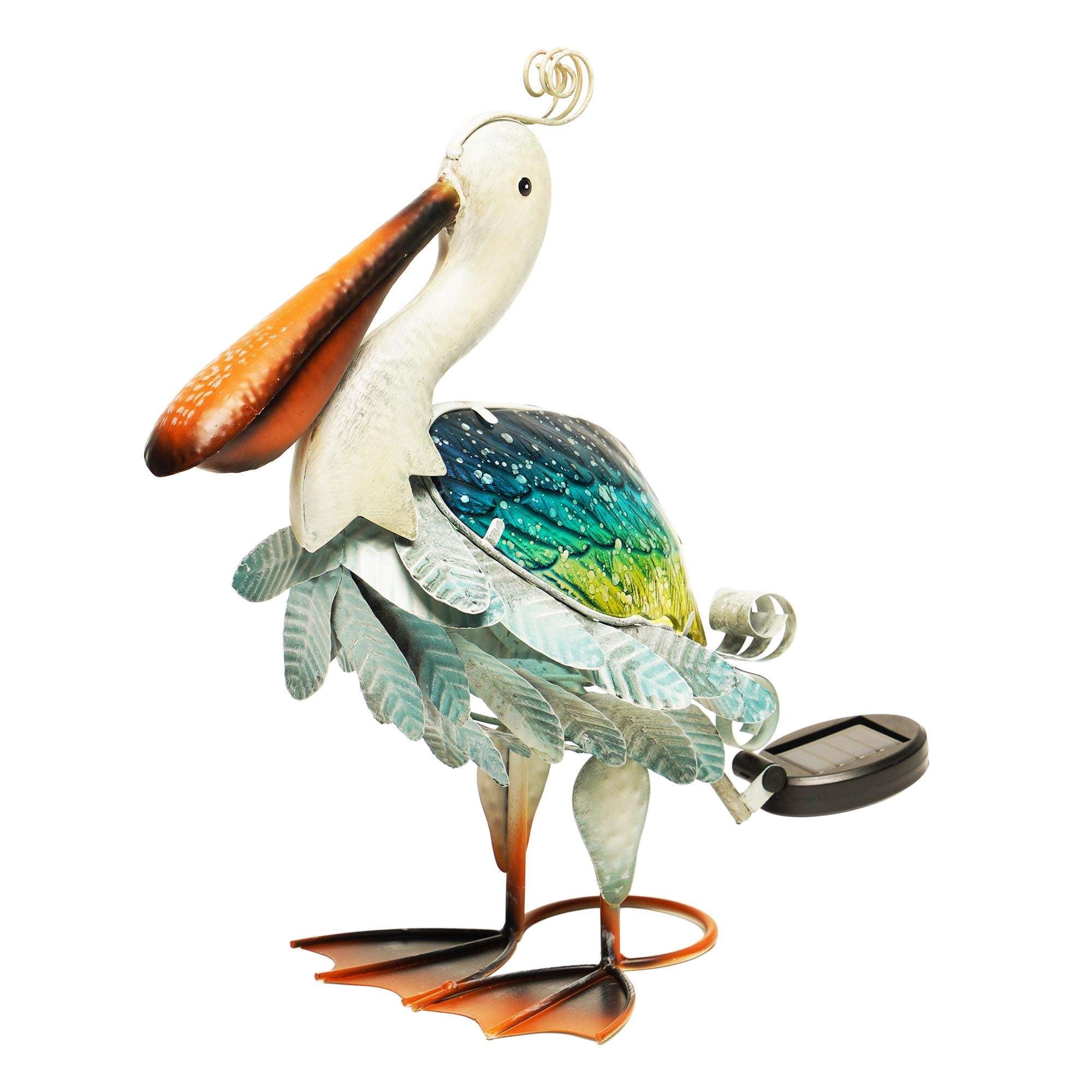 G128 Solar Pelican Garden Statue 17" Coastal Bird Yard Decor with Light for Lawn Patio Backyard
