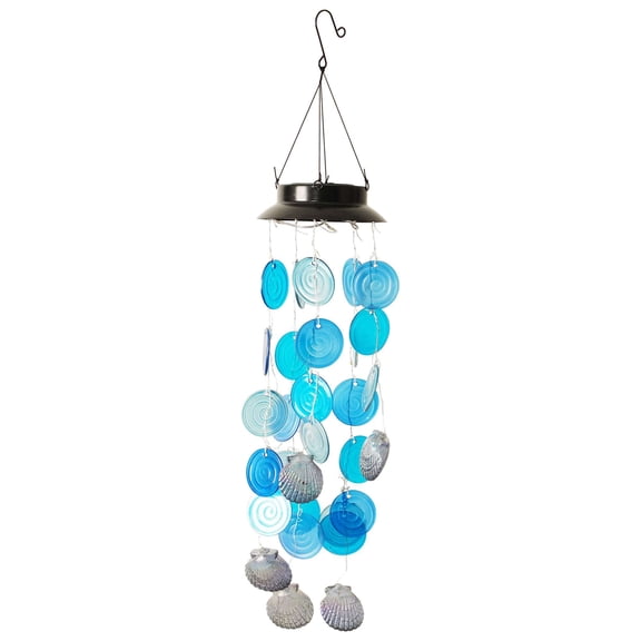 G128 Solar Wind Chime Sea Shell for Outside with Lights | Coastal Ocean Theme Windchimes Outdoors for Home Garden Patio Decor Unique Birthday Gifts