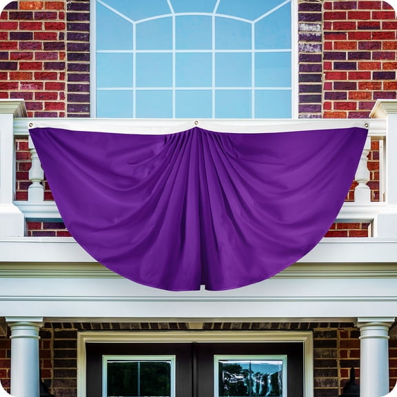 G128 Solid Purple Color Pleated Fan Flag | 3x6 Ft | Printed 150D Polyester | Color Fan Flag Decoration, Indoor/Outdoor, Vibrant Colors, Brass Grommets