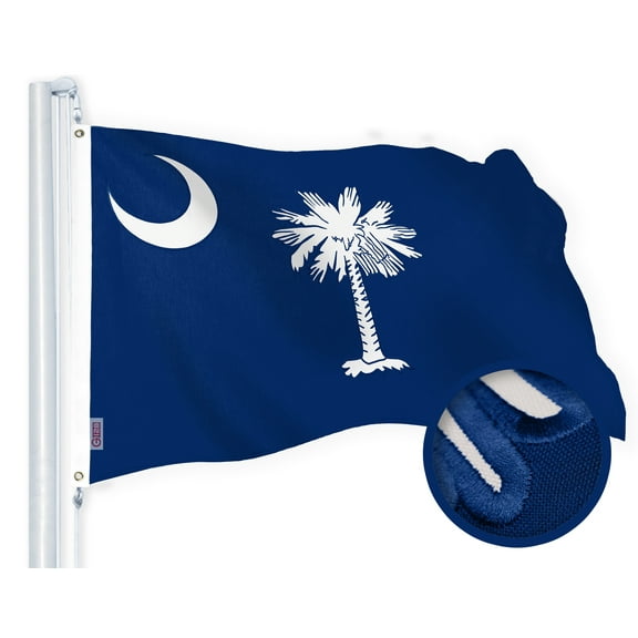 G128 South Carolina SC State Flag | 3x5 Ft | Embroidered 220GSM SPUN POLYESTER - Embroidered Stars, Sewn Stripes, Brass Grommets, Indoor/Outdoor, Vibrant Colors, Heavy Duty SPUN POLYESTER
