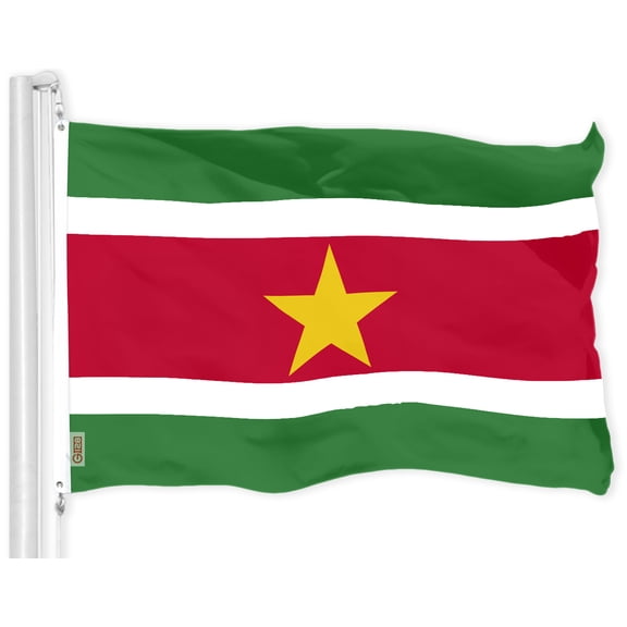 G128 Suriname Surinamese Flag | 3x5 Ft | LiteWeave Pro Series Printed 150D Polyester | Country Flag, Indoor/Outdoor, Vibrant Colors, Brass Grommets, Thicker and More Durable Than 100D 75D Polyester