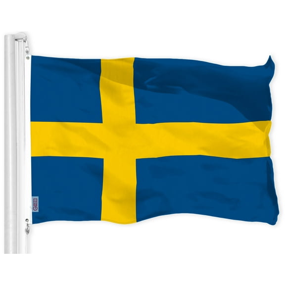 G128 - Sweden Swedish Flag 3x5 ft Printed Brass Grommets 150D Quality Polyester Flag Indoor/Outdoor - Much Thicker and More Durable than 100D and 75D Polyester