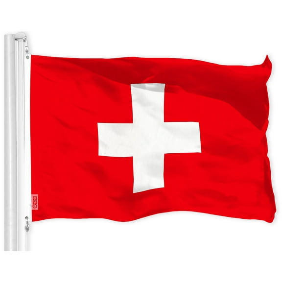 G128 - Switzerland Swiss Flag 3x5 ft Printed Brass Grommets 150D Quality Polyester Flag Indoor/Outdoor - Much Thicker and More Durable than 100D and 75D Polyester(Civil Ensign Rectangular Variant)