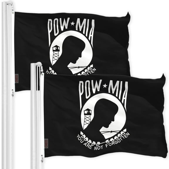 G128 - TWO PACK POW MIA Black Flag You Are Not Forgotten Prisoner of War 150D Polyester Flag 3x5 Ft Printed Stars and Stripes Brass Grommets Indoor/Outdoor
