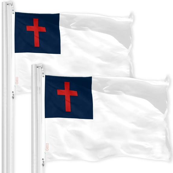 G128 - TWO PACK of Christian Flag 3x5 ft Christian Cross Religious Church Flag Christianity Banner Printed 150D Quality Polyester with Brass Grommets