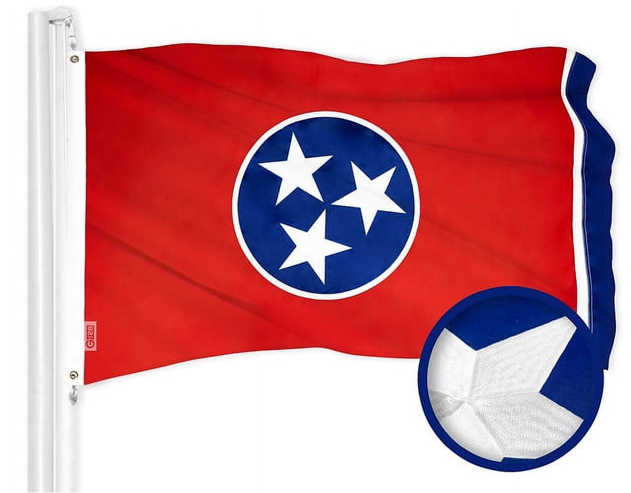 G128 TN State Flag, 3x5ft, Embroidered Stars, Sewn Stripes, 210D Polyester with Brass Grommets