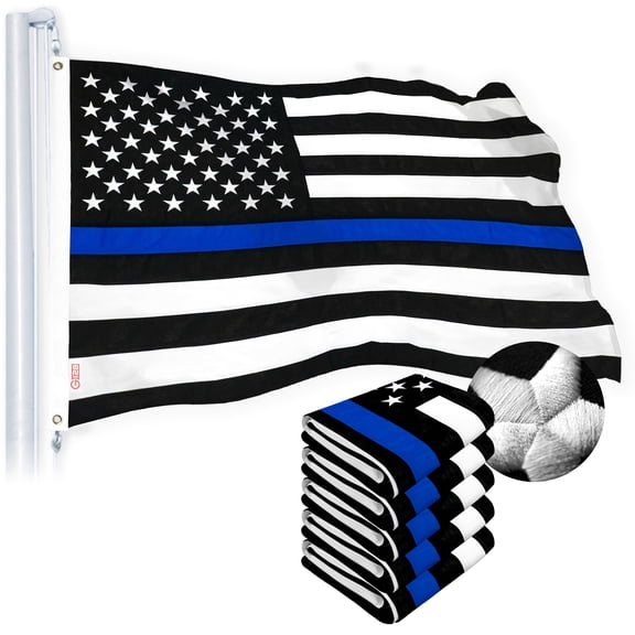 G128 Thin Blue Line Flag 4x6 FT 5-Pack Embroidered Heavy Duty 220GSM Tough Spun Polyester U.S. American Flag Brass Grommets Honoring Men and Women of Law Enforcement Black White and Blue US Flag
