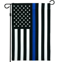 G128 - Thin Blue Line Police American Flag Garden Flag, Honoring Men Women Law Enforcement Black White Blue Outdoor Flag 12" x 18”