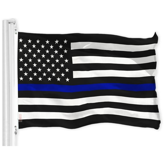 G128 - Thin Blue Line U.S. Printed Flag 3X5 FT Honoring Men and Women of Law Enforcement Brass Grommets 150D Polyester Indoor/Outdoor - Much Thicker and More Durable than 100D and 75D Polyester