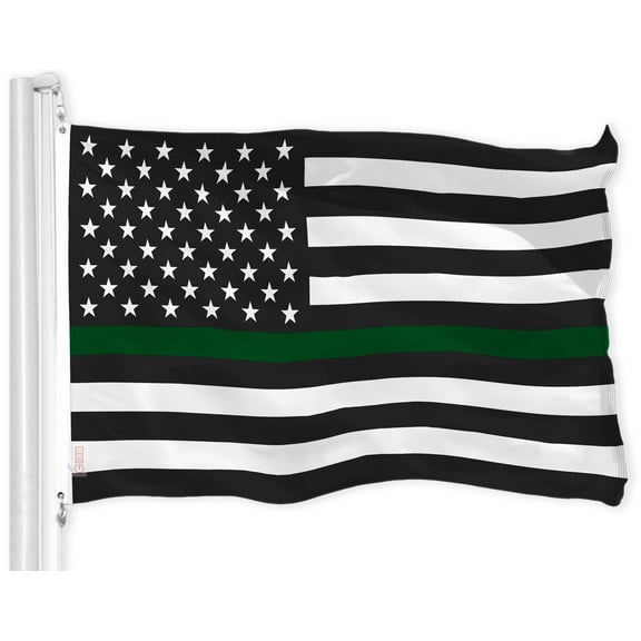 G128 - Thin Green Line American Flag 150D Polyester 3x5 FT Printed Flag - Honoring Men Women Border Patrol Brass Grommets Indoor/Outdoor - Much Thicker More Durable Than 100D 75D Polyester