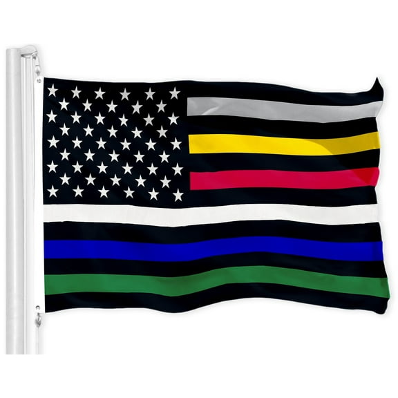 G128 Thin Line Civil Services Flag | 3x5 Ft | Printed 150D Polyester - Gray, Yellow, Red, White, Blue, Green Line, Vibrant Colors, Brass Grommets, Much Thicker More Durable Than 100D 75D Polyester