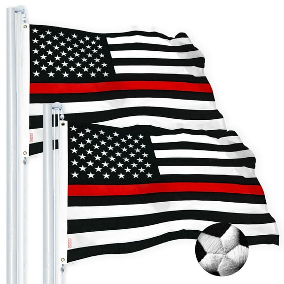 G128 Thin Red Line Flag Embroidered 2x3 FT 2-Pack Heavy Duty 220GSM Tough Spun Polyester U.S. American Flag Brass Grommets Honoring Fire Fighters and EMTs Black White and Red US Flag