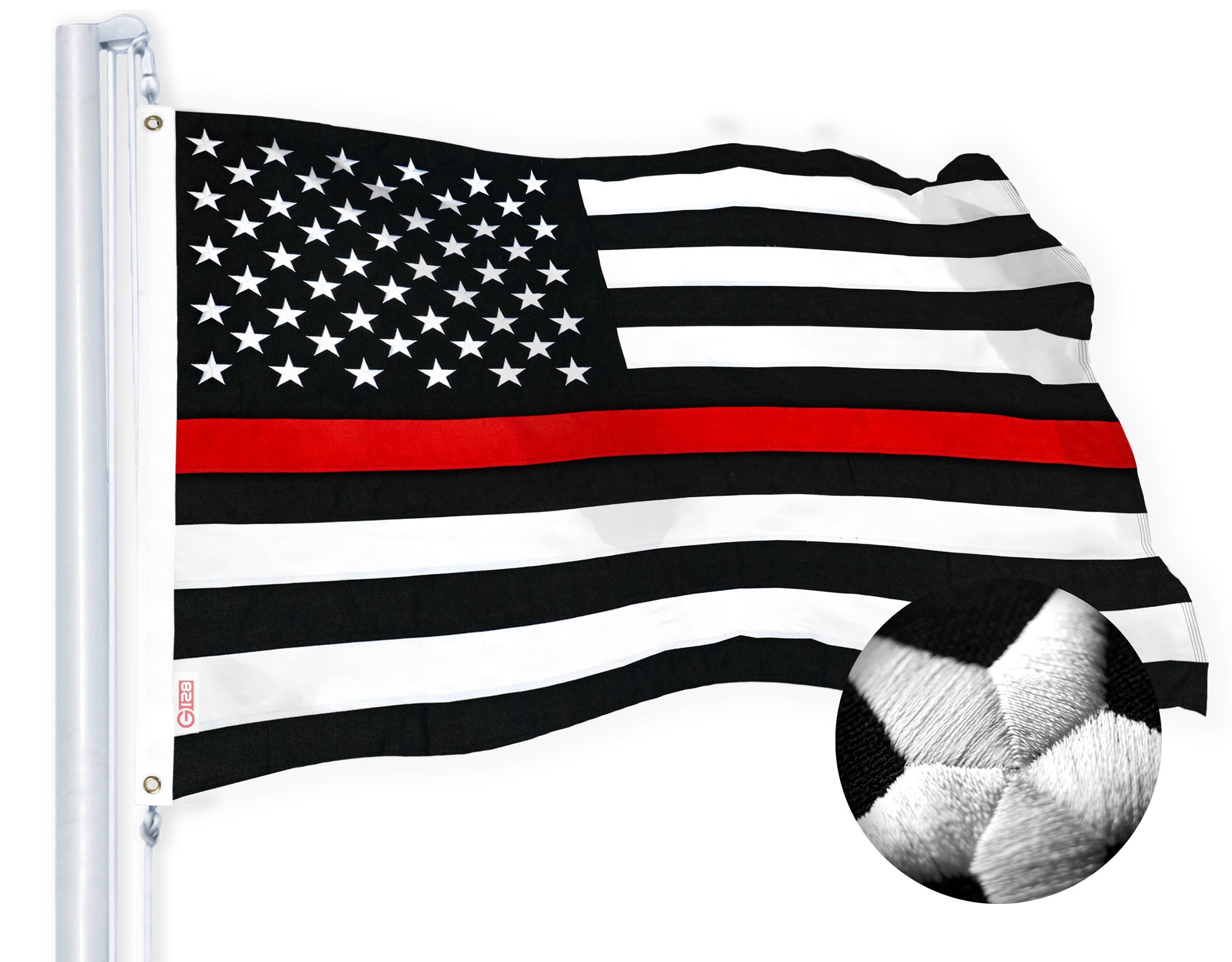 G128 Thin Red Line Flag, 3x5 ft, 220GSM Embroidered Tough Spun Polyester, Brass Grommets, Heavy Duty