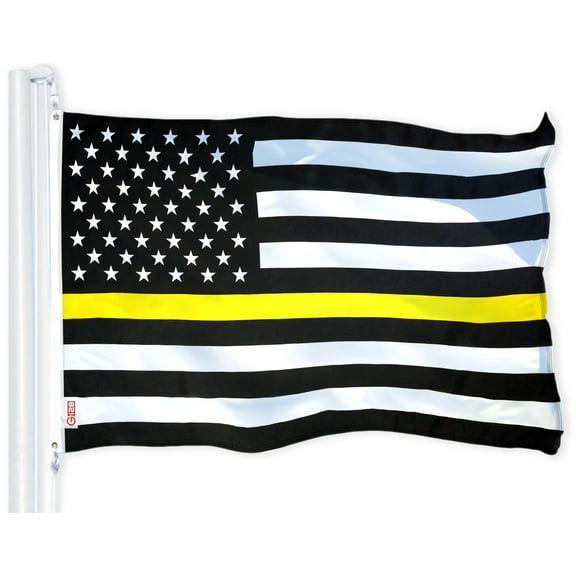 G128 - Thin Yellow Line American Flag 150D Polyester 3x5 FT Printed Flag - Honoring Men Women Dispatchers Brass Grommets Indoor/Outdoor - Much Thicker More Durable Than 100D 75D Polyester