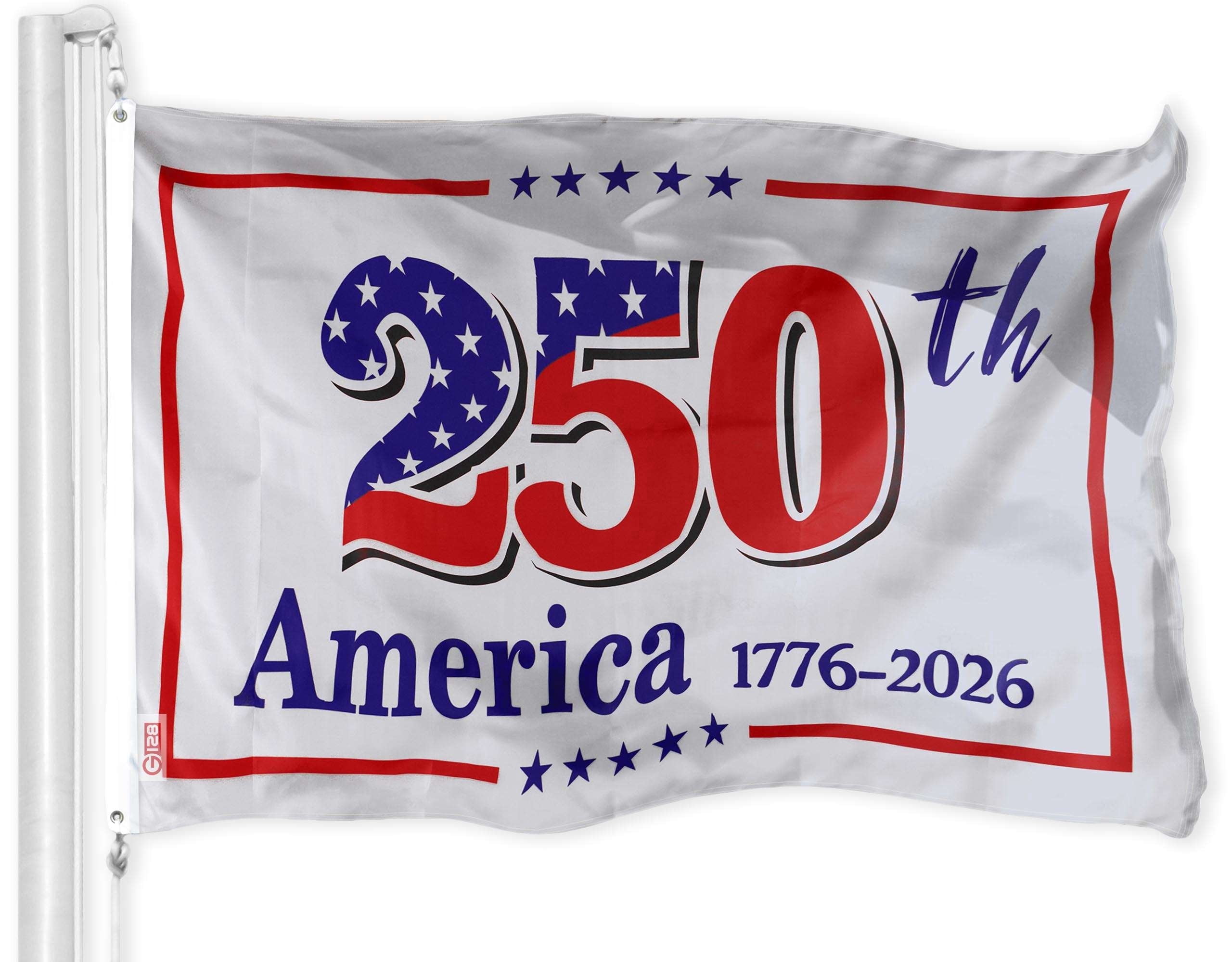 G128 Double-Sided 250th Anniversary Flag 3x5 ft 1776-2026 Patriotic Outdoor w/ Grommets