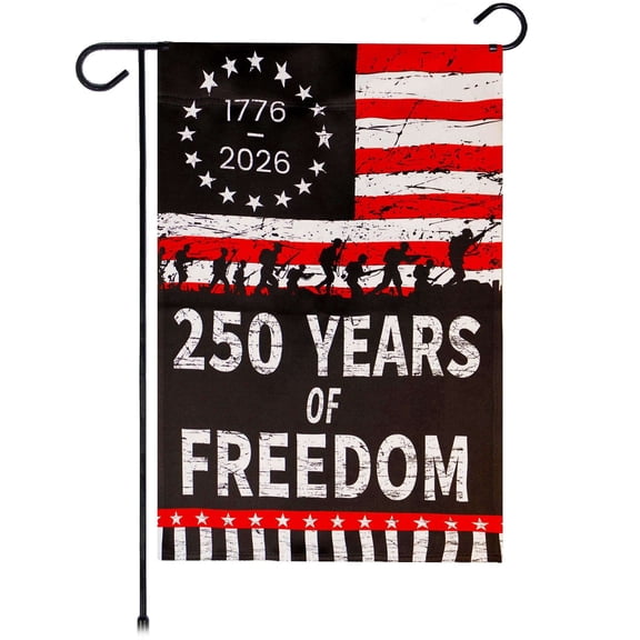 G128 Double-Sided USA 250th Anniversary Flag 12"x18" Freedom Soldiers 1776-2026 Patriotic
