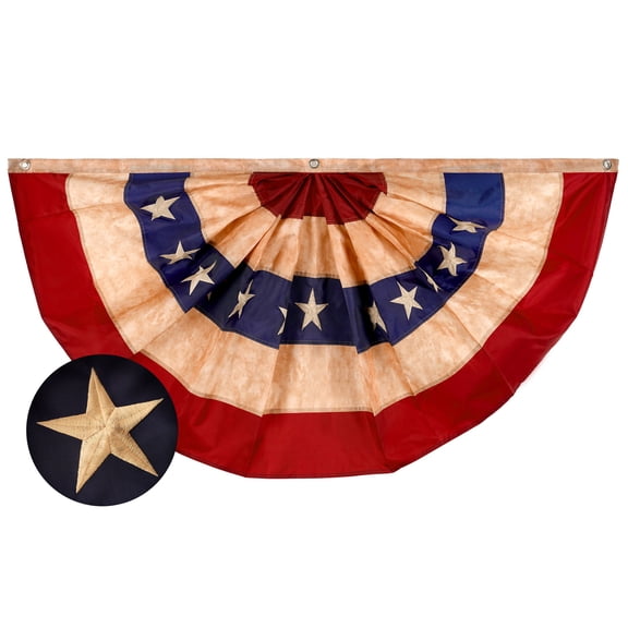 G128 USA Tea Stained Pleated Fan Flag 1.5x3FT Embroidered Polyester Stars and Stripes