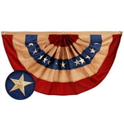 G128- 1pk 2x4 ft USA Tea Stained Pleated Fan Flag Bunting Polyester 4th of July Patriotic Decoration