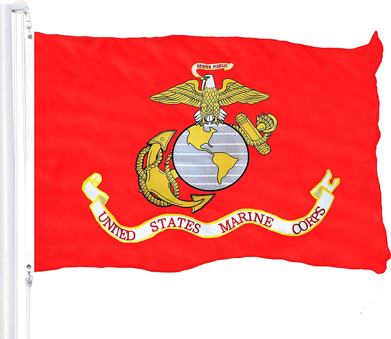 G128® USMC Flag 3x5 ft Printed 150D Quality Polyester Flag Indoor