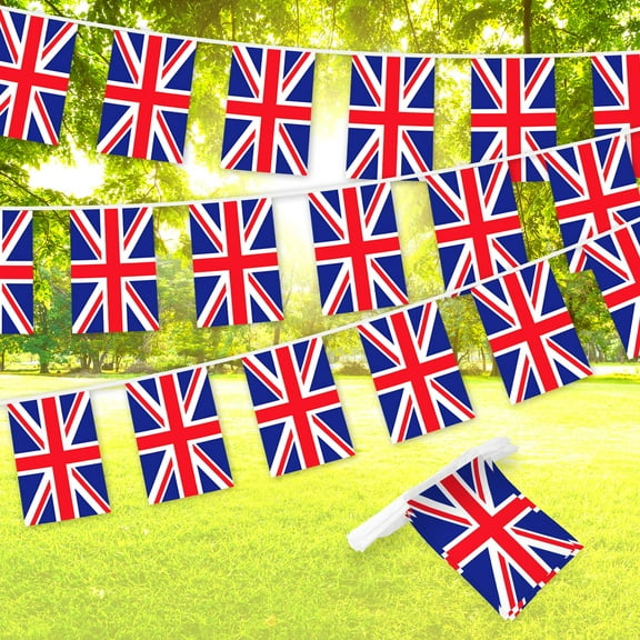 G128 United Kingdom UK Bunting Banner | Flag 8.2 x 5.5 Inch, Full String 33 Feet | Printed 150D Polyester, Decorations For Bar, School, Festival Events Celebration