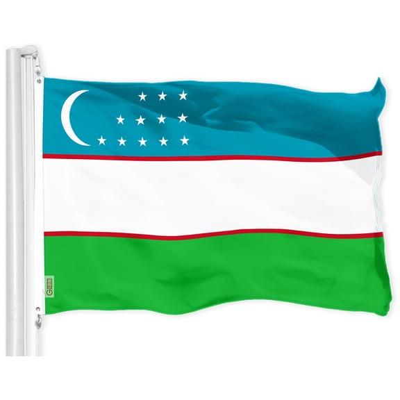 G128 Uzbekistan Uzbekistani Flag | 3x5 Ft | Printed 150D Polyester - Indoor/Outdoor, Vibrant Colors, Brass Grommets, Quality Polyester, Much Thicker More Durable Than 100D 75D Polyester