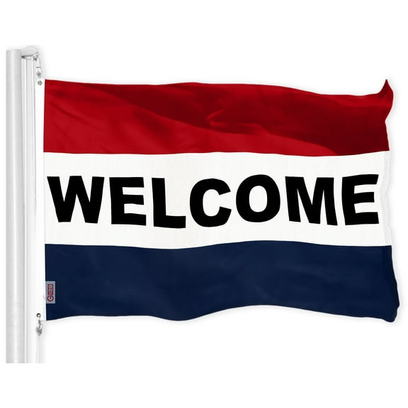 G128  Welcome Sign Business Flag | 3x5 feet | Printed 150D  Indoor/Outdoor, Vibrant Colors, Brass Grommets, Quality Polyester, Much Thicker More Durable Than 100D 75D Polyester