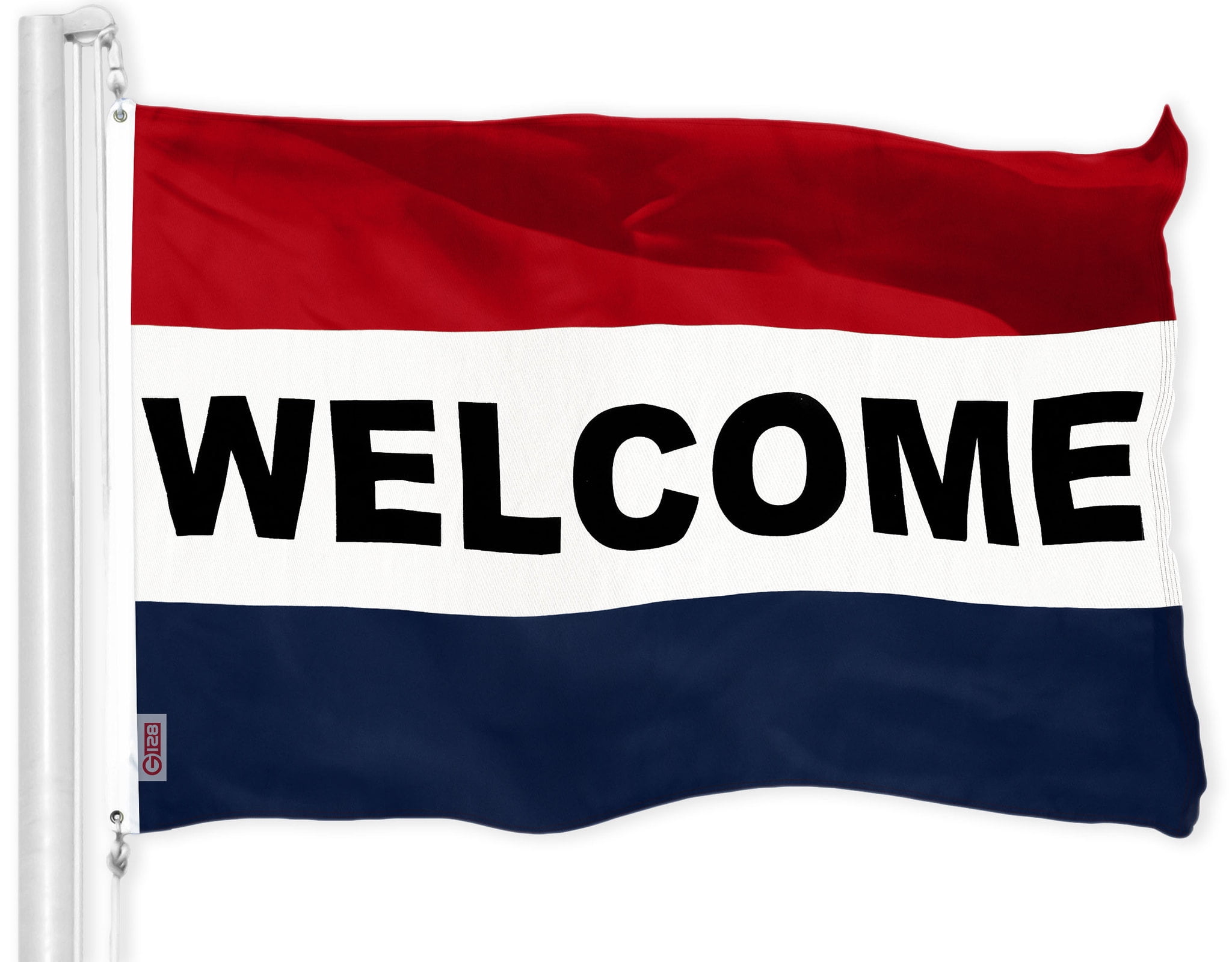 G128 Red White and Blue Welcome Flag with Brass Grommets