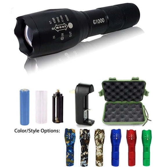 G1400 Military Tactical Flashlight 5 Modes Zoomable Adjustable Focus - Ultra Bright LED Tactical Flashlight - L2 Full Kit (Red)