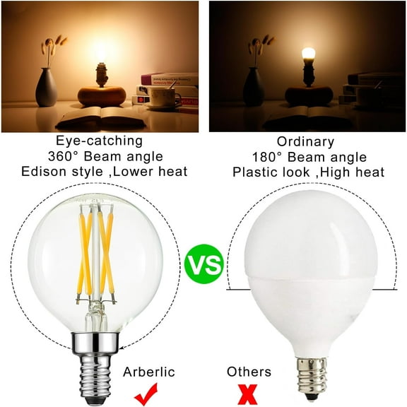 G16.5 Light Bulb,4W E12 LED Bulb dimmable Equivalent E12 Candelabra Bulb 40 Watt,Warm White 2700K,400lm,CRI85+,AC120V,Edison Style,Clear Glass,ETL Listed,Pack of 6