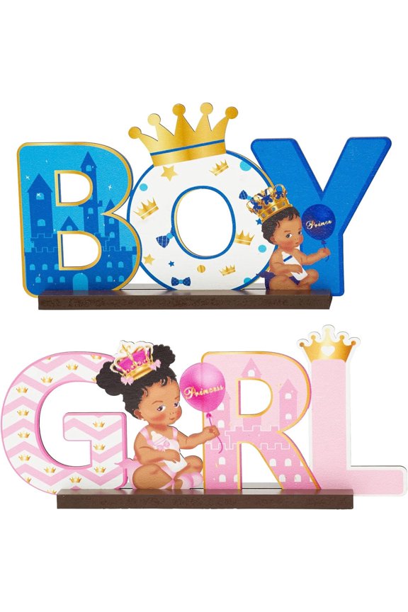 Gender Reveal Wooden Table Centerpieces, Prince Princess, 2 Pack