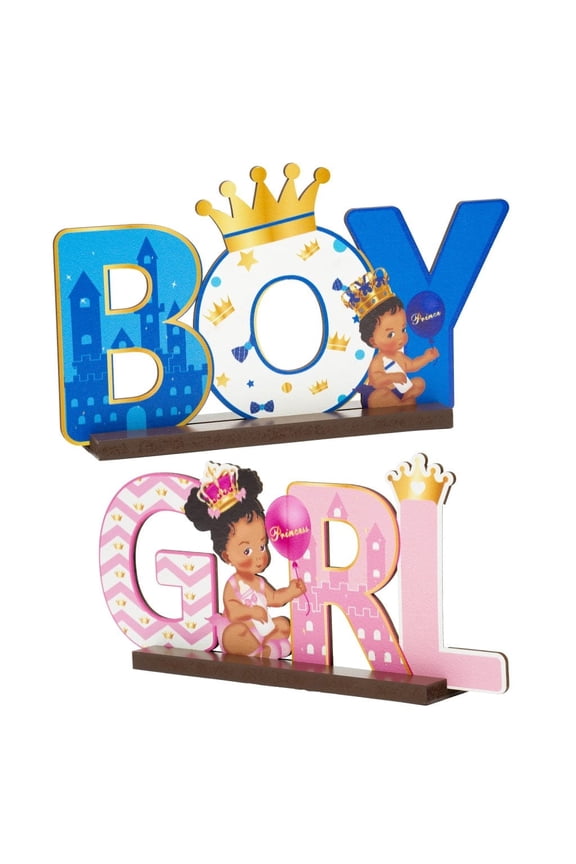 Royal Prince or Princess Gender Reveal Wooden Table Centerpieces 2Pcs Mixed Color