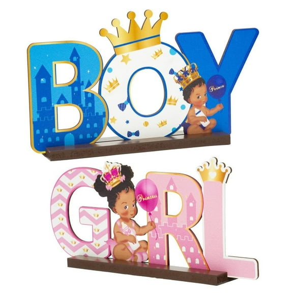 Haooryx Royal Prince or Princess Gender Reveal Wooden Table Centerpieces 2Pcs Mixed Color