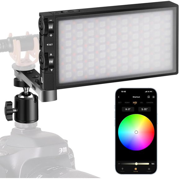 G1s RGB Video Light with APP Control, 12W 6400mAh 210 Minutes Rechargeable LED Camera Light, 10 Common Lighting Effects, CRI>=97 2500-8500K LED Video Light with Alloy
