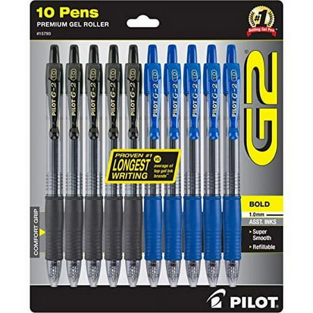 G2 Bold Pens, Gel Pens, Bulk Pack Of 10 G2 Pens, 5 Black G-2 & 5 Blue Ink Pens, 1.0Mm Medium Point, Retractable Rolling Ball, Office & School Pens For Women & Men.