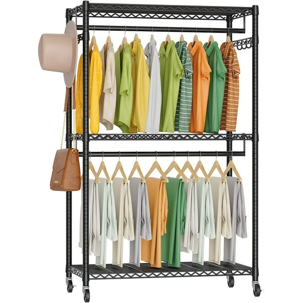 G2 Heavy Duty Clothes Rack, 3 Tiers Rolling Garment Rack for Hanging ...