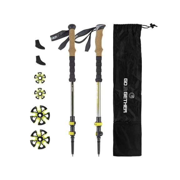 G2 Hiker Trekking Hiking Poles Telescopic/Aluminium Alloy/EVA Foam Grip/Cork Grip/Foam Padded Wrist Strap/Auto-Adjustable Strap/Quick Flip Lock (Pack of 2 Poles).Yellow/Blue