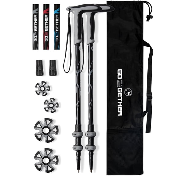 G2 Hiker Trekking Hiking Poles Telescopic/Aluminum Alloy/Comfort TPE Handle/Auto-Adjustable Strap/Quick Flip Lock/Snow Baskets Attached (Pack of 2 Poles),Black/Blue/Red