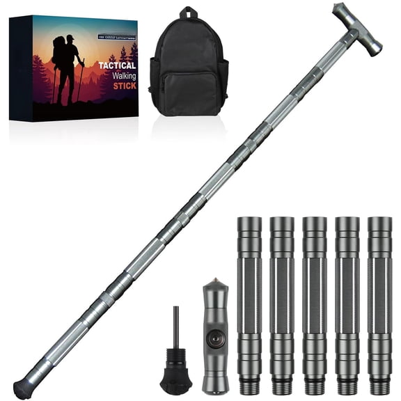 G2 Hiking Stick  5-section Heavy Duty Walking Staff For Men Women Aerospace-grade Aluminum Alloy Trekking Poles With Integrated Kit Camping Wading Outdoor Gear Gray