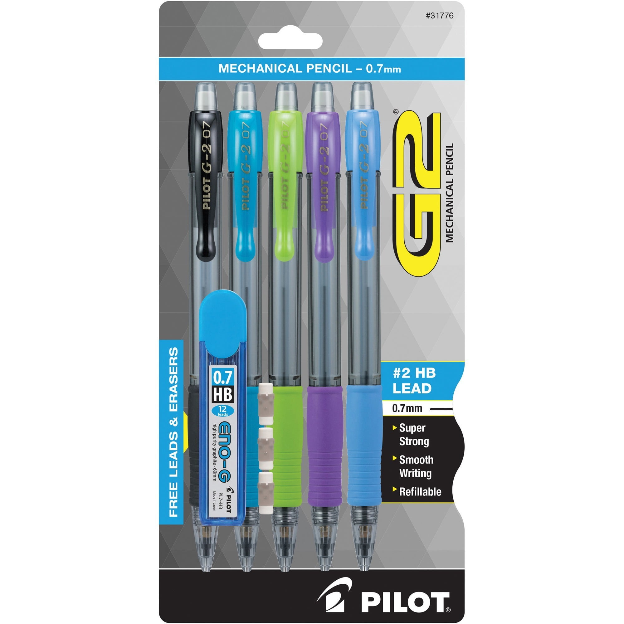 G2 Mechanical Pencil, 0.7 mm, HB (#2), Black Lead, Assorted Barrel Colors, 5/Pack