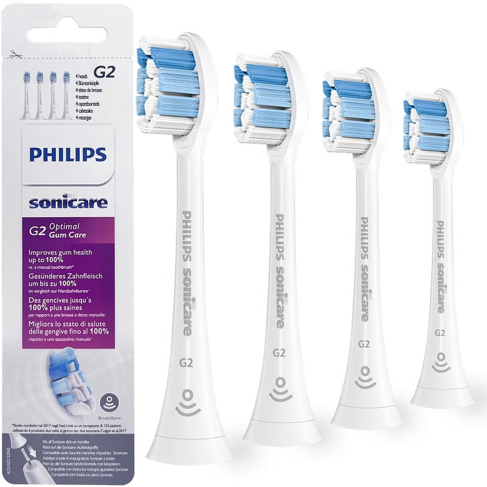 G2 Optimal Gum Care Replacement Brush Heads Compatible with Sonicare Standard Sonic Toothbrush Heads,HX9034,White,4 Pack