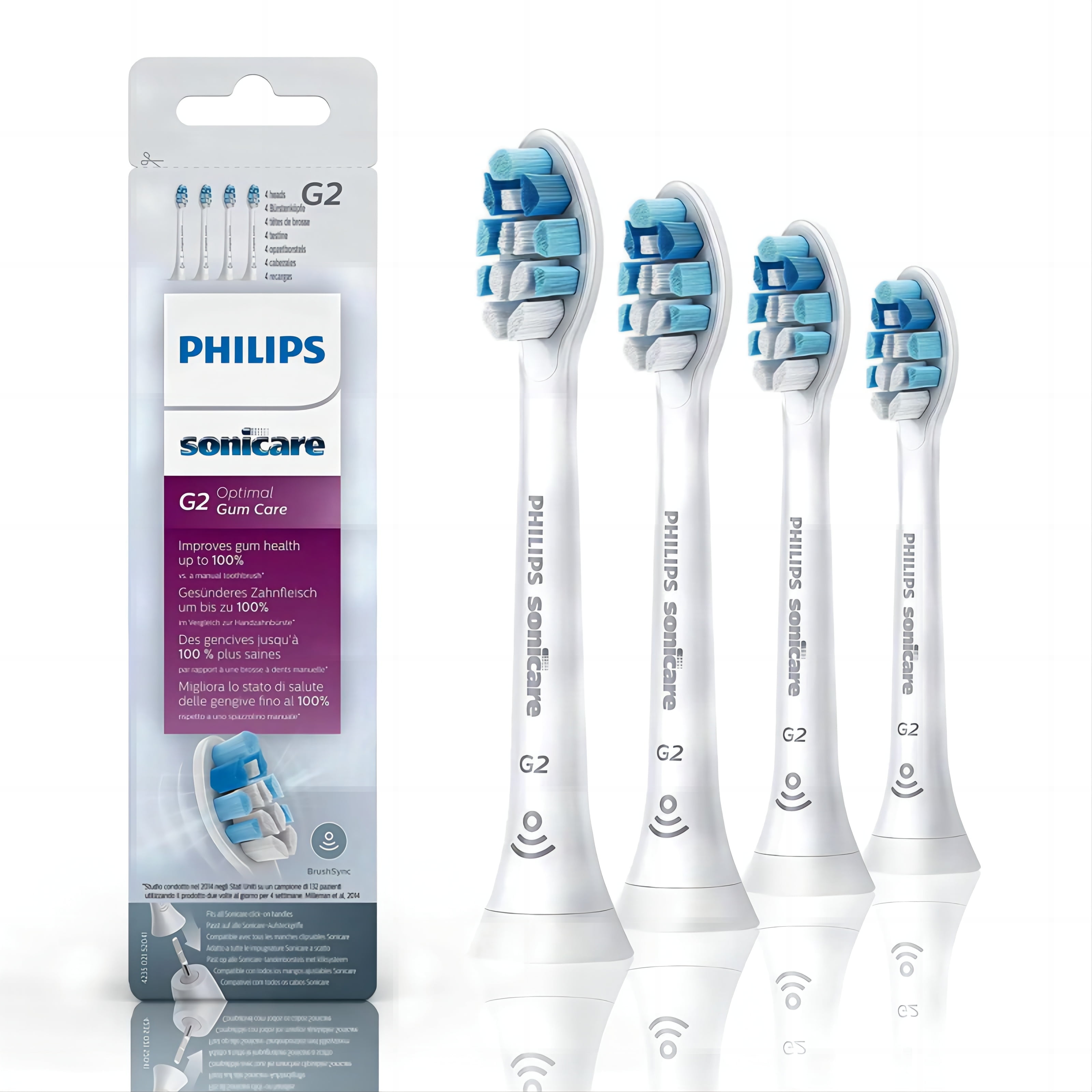 G2 Optimal Gum Health Teeth Care Sonic Toothbrush Head Replacement Brush Heads Compatible with Philips SoniTeeth Care Protective Clean Electric Toothbrush,HX9033/65, White, 3-pk