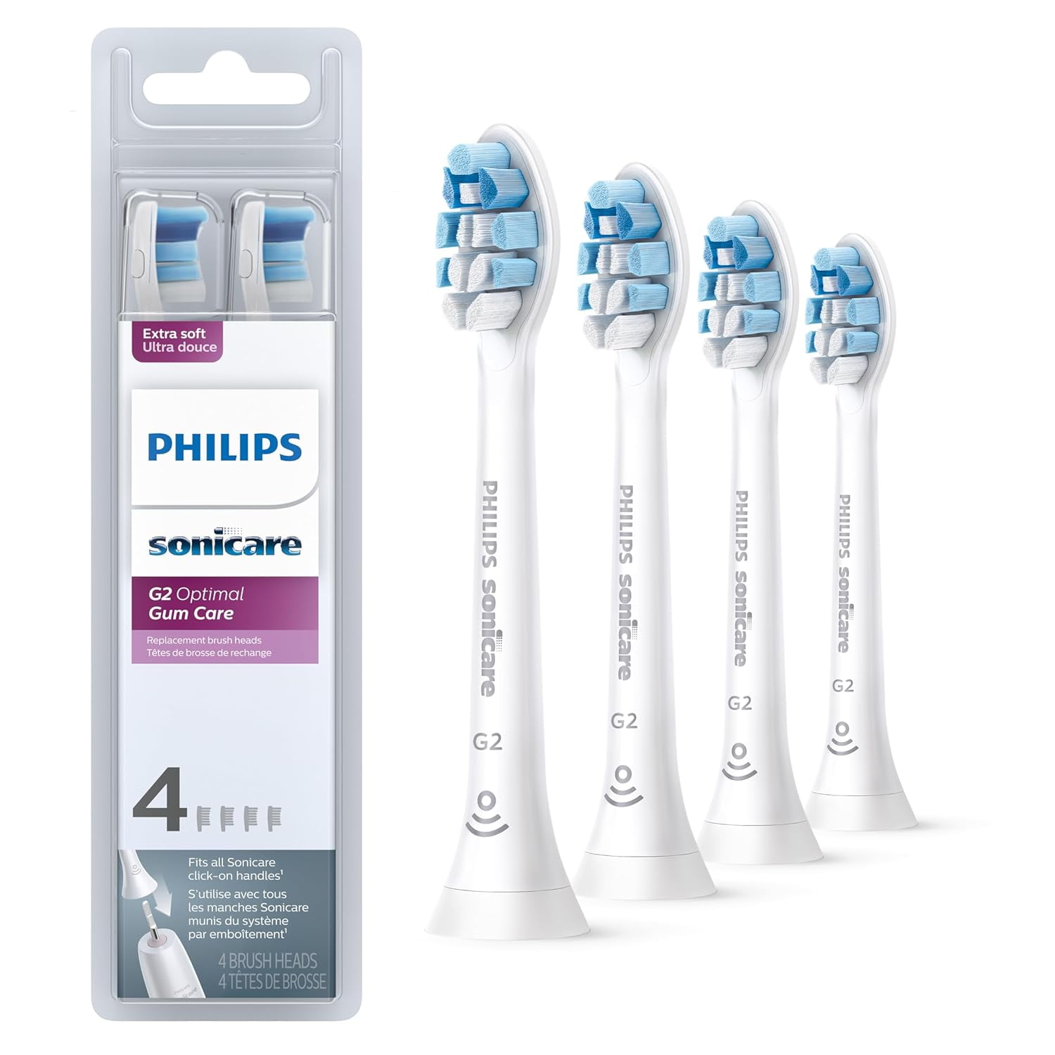 G2 PhilipSonicare Optimal Gum Care Replacement Toothbrush Heads, HX9034/65, BrushSync Technology, White 4-pk