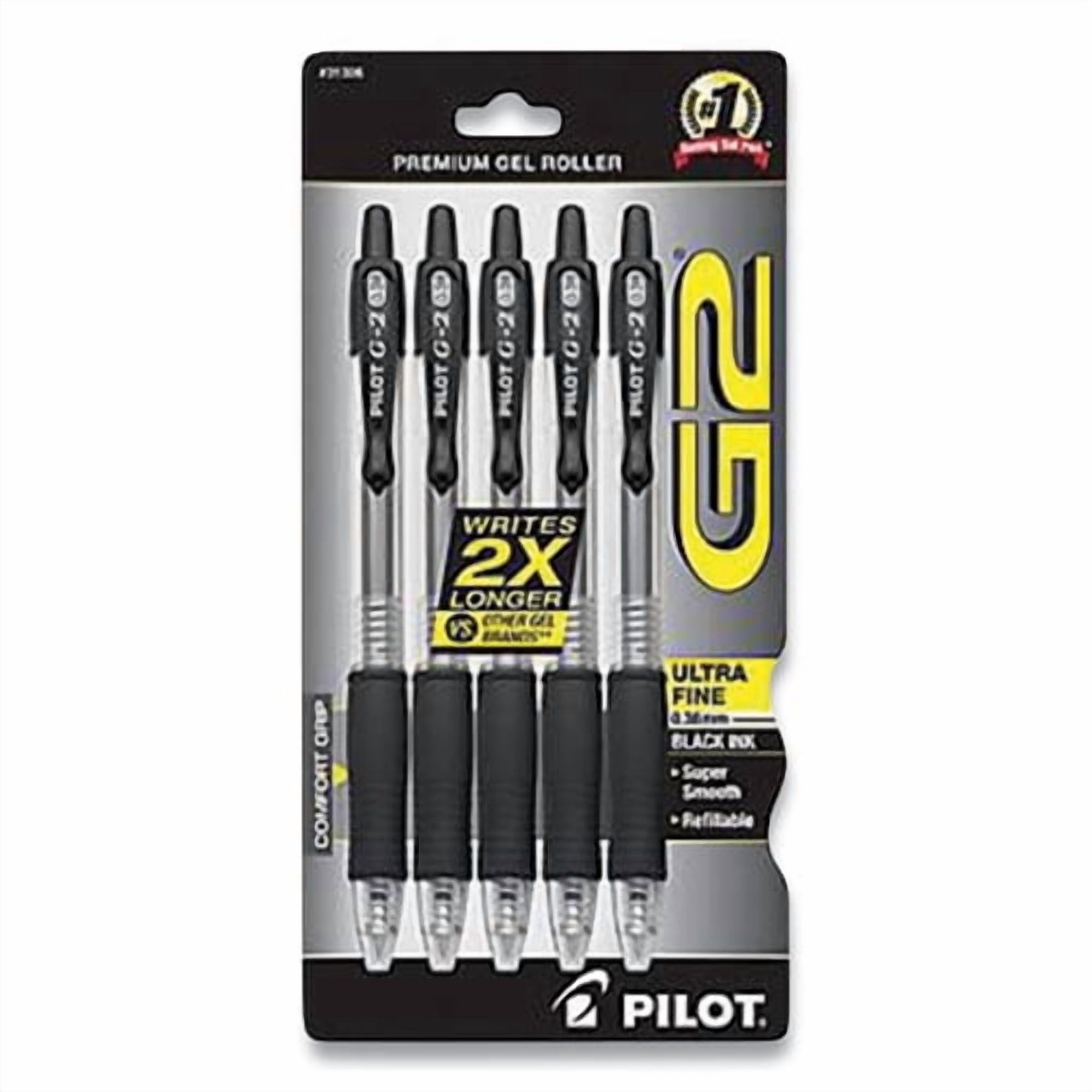 G2 Premium Gel Pen, Retractable, Extra-Fine 0.38 mm, Black Ink, Clear/Black Barrel, 5/Pack | Bundle of 2