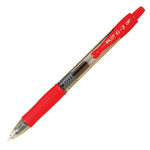 Pilot G-2 Retractable Gel Pens, Extra Fine Point, 0.5 mm, Clear Barrels, Red Ink, Pack Of 12