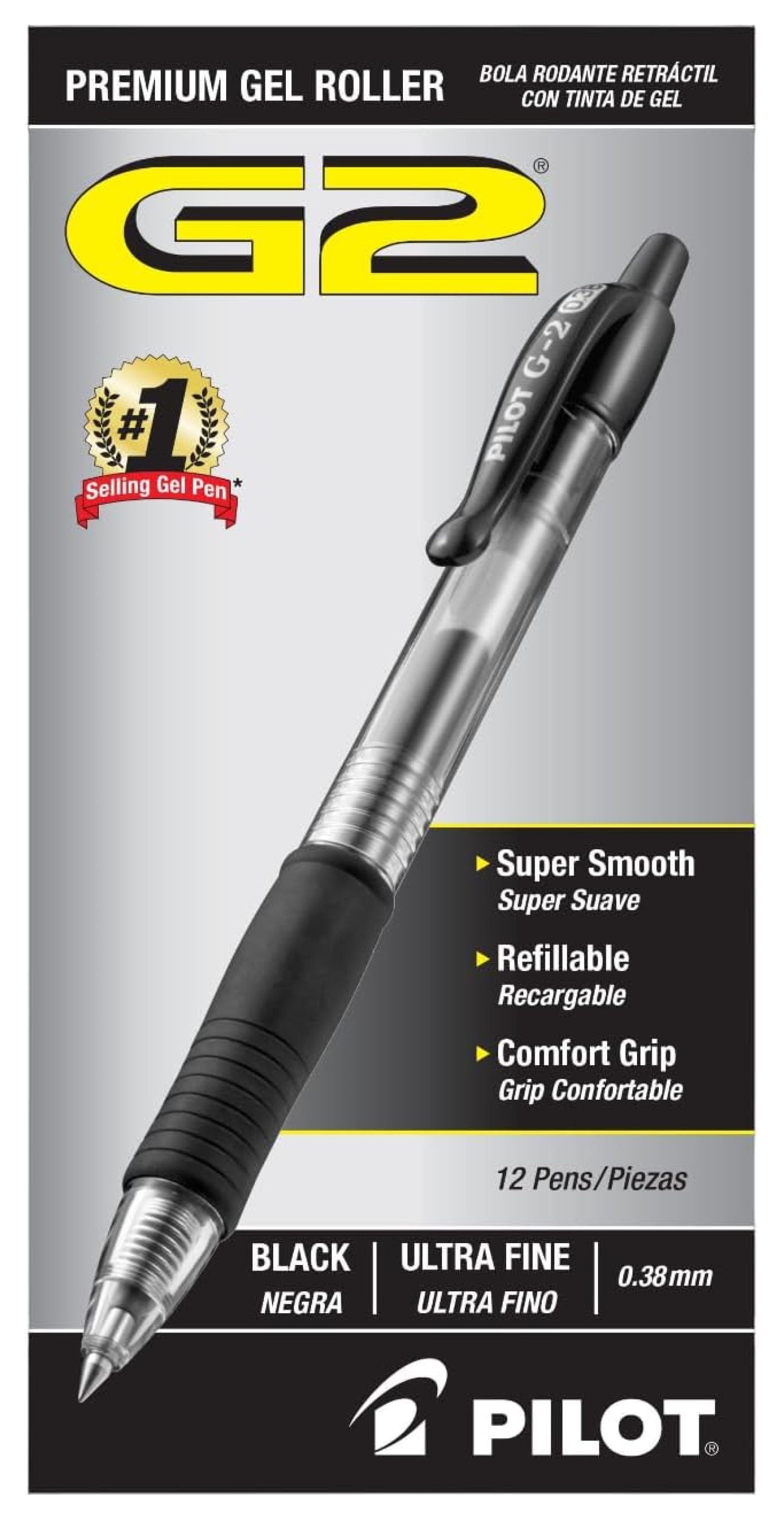 , G2 Premium Gel Pens, Ultra Fine Point 0.38 mm, Pack of 12, Black