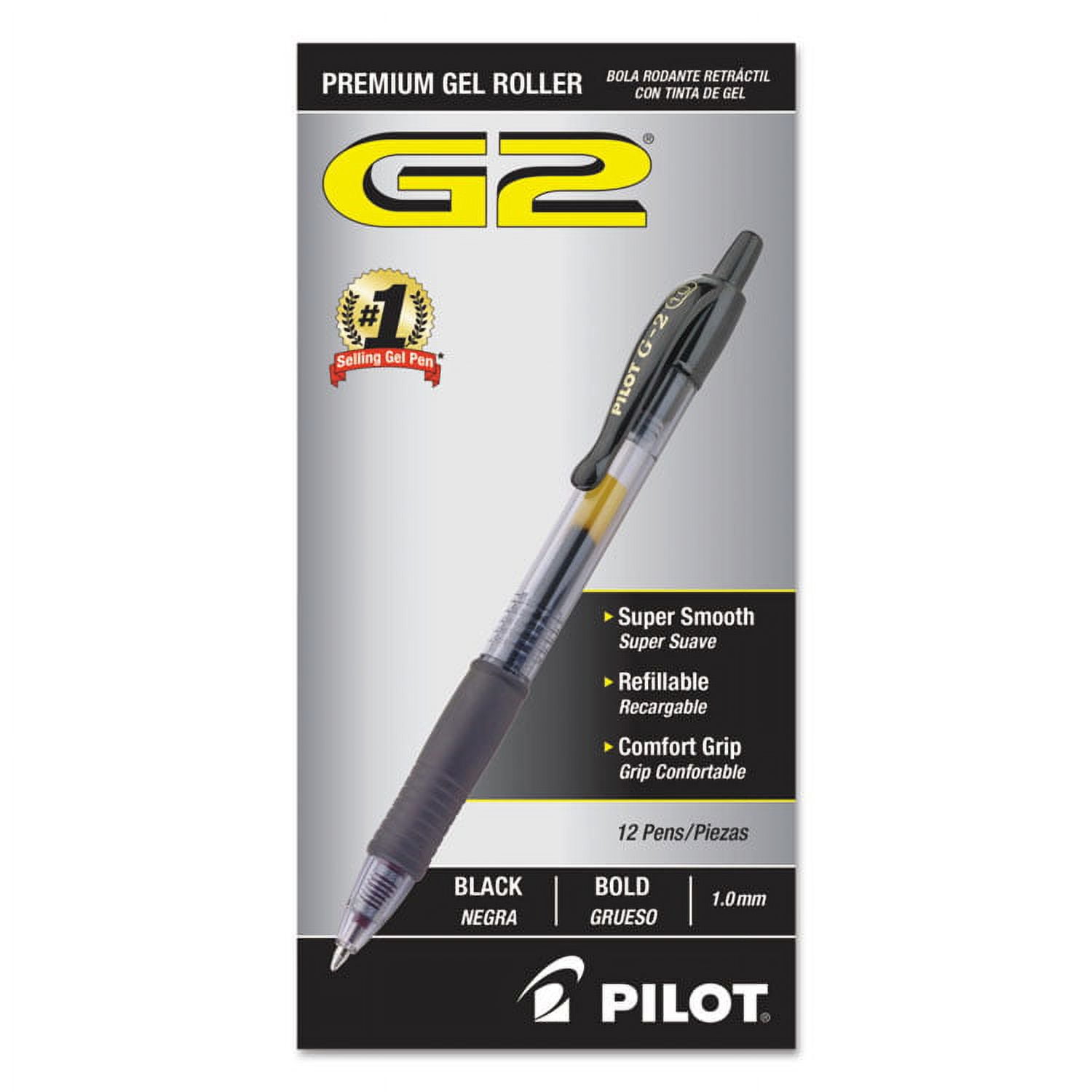 G2 Premium Retractable Gel Ink Pen, Refillable, Black Ink, Bold, Dozen
