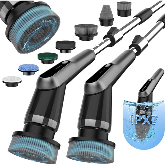 G2-Pro Electric Spin Scrubber - Upgraded 10-in-1 scrubber brush electric, Retractable Handle & 2-Speed for Bathroom, Bathtub, Kitchen, Tile Floors(Gray Brush Head）