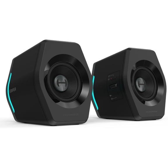 G2000 RGB Gaming Speakers, 32W Peak Power, Compact Design for PC/PS4/Desktop, Bluetooth 5.1, 3.5mm AUX, Game/Movie/Music Modes, 12 RGB Lighting Effects - Black