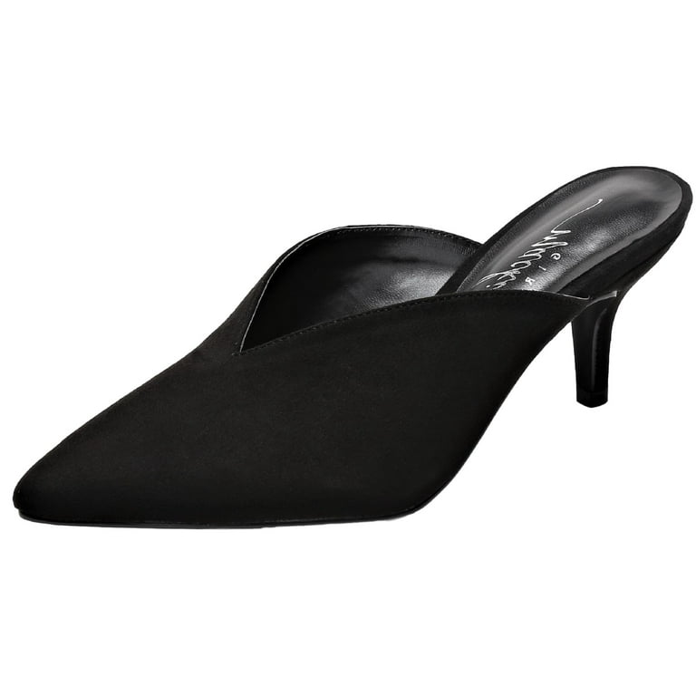 G224-1 Women Pointed Toe Slip On Kitten Low Heel Mules Pumps Slides Black  10 - Walmart.com