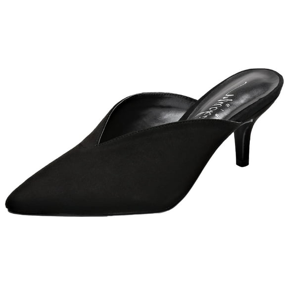 G224-1 Women Pointed Toe Slip On Kitten Low Heel Mules Pumps Slides Black 11